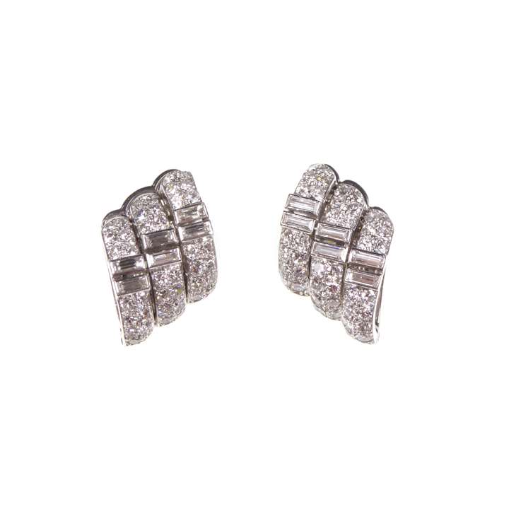 Pair of Art Deco diamond stylised wing cluster earrings by Cartier